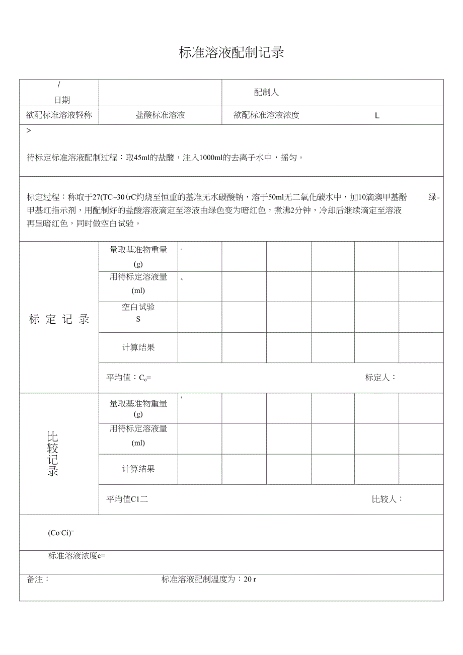 盐酸标准溶液配制记录_第1页