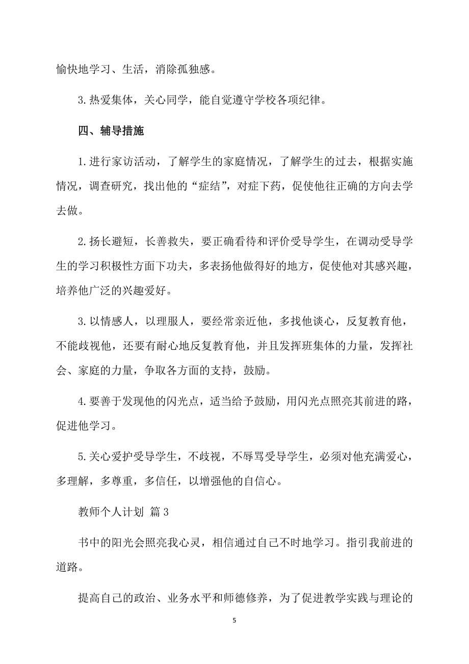 实用的教师个人计划模板合集八篇_第5页