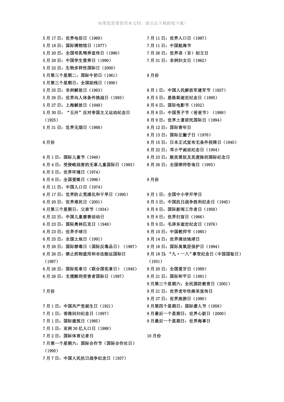 世界节日及纪念日大全_第2页