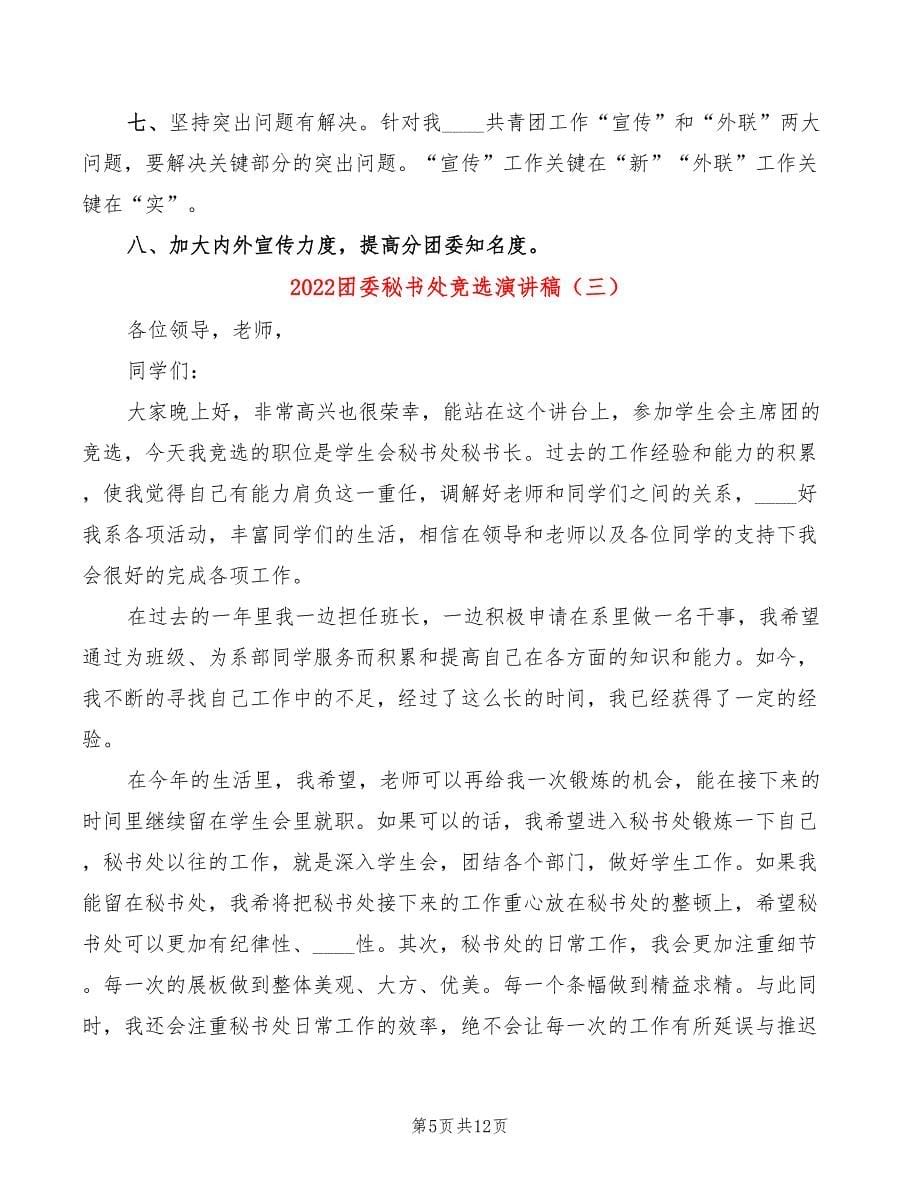 2022团委秘书处竞选演讲稿(5篇)_第5页