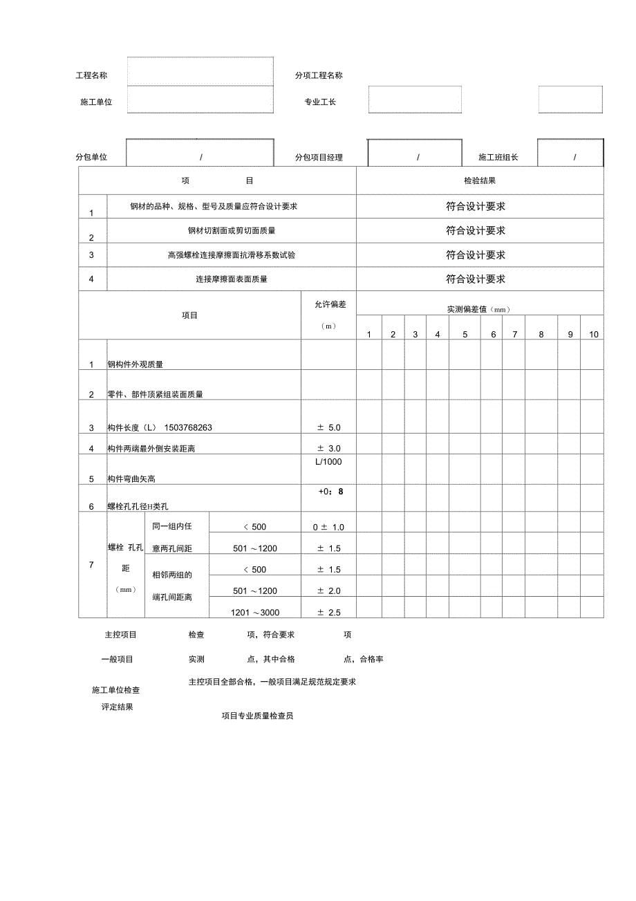 钢结构制作检验批工程质量检查记录表_第5页