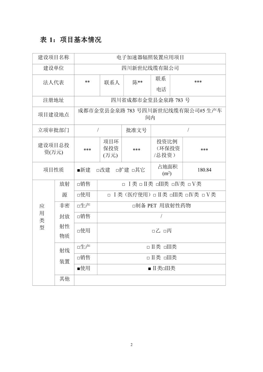 四川新世纪线缆有限公司电子加速器辐照装置应用项目环境影响报告表.docx_第1页