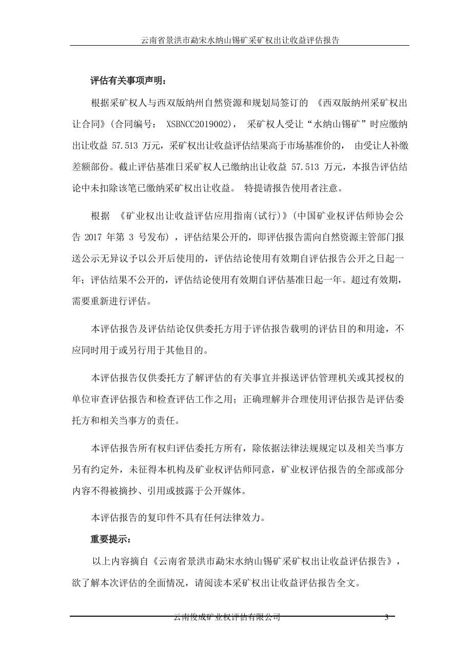 《云南省景洪市勐宋水纳山锡矿采矿权出让收益评估报告》.docx_第5页