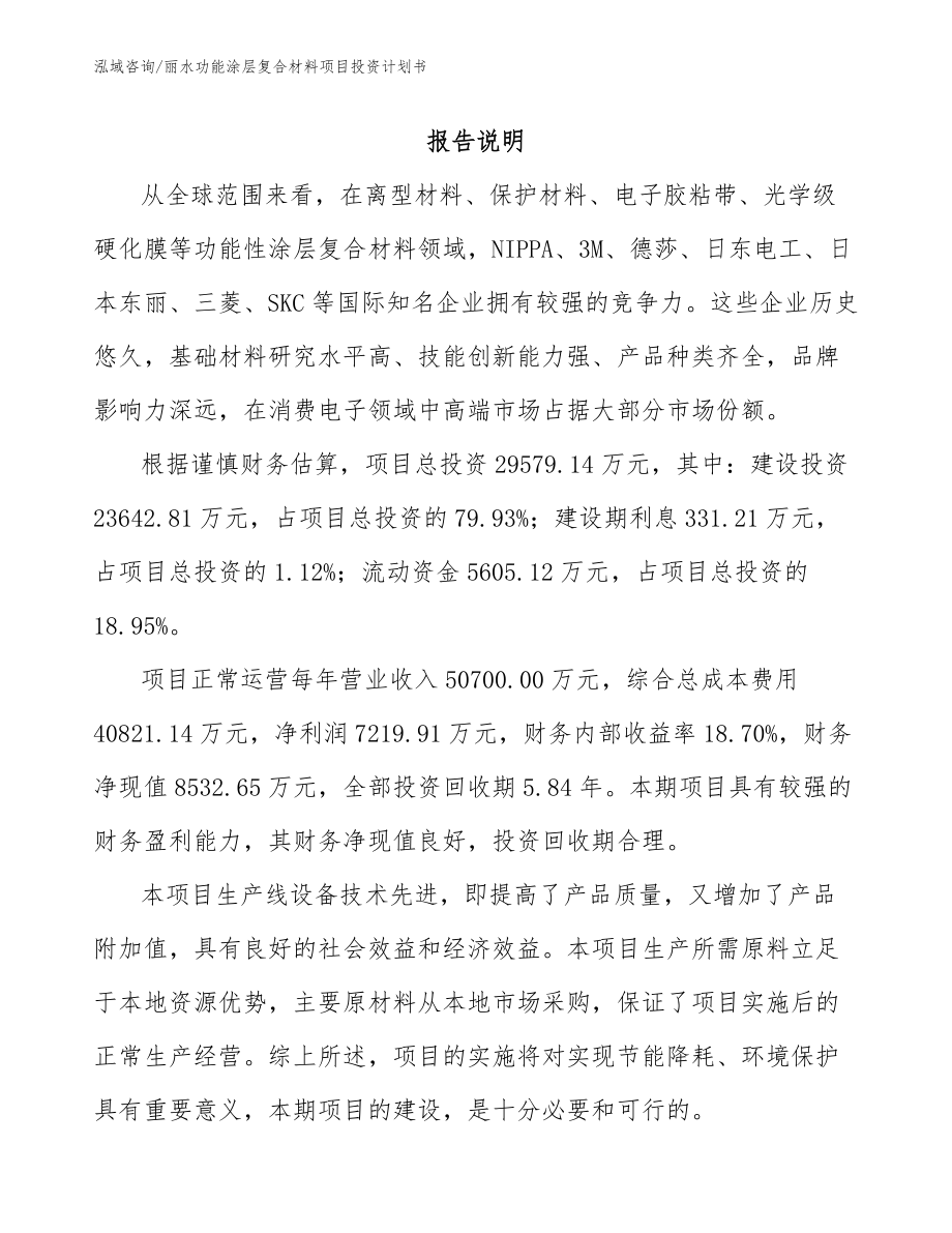 丽水功能涂层复合材料项目投资计划书模板_第1页