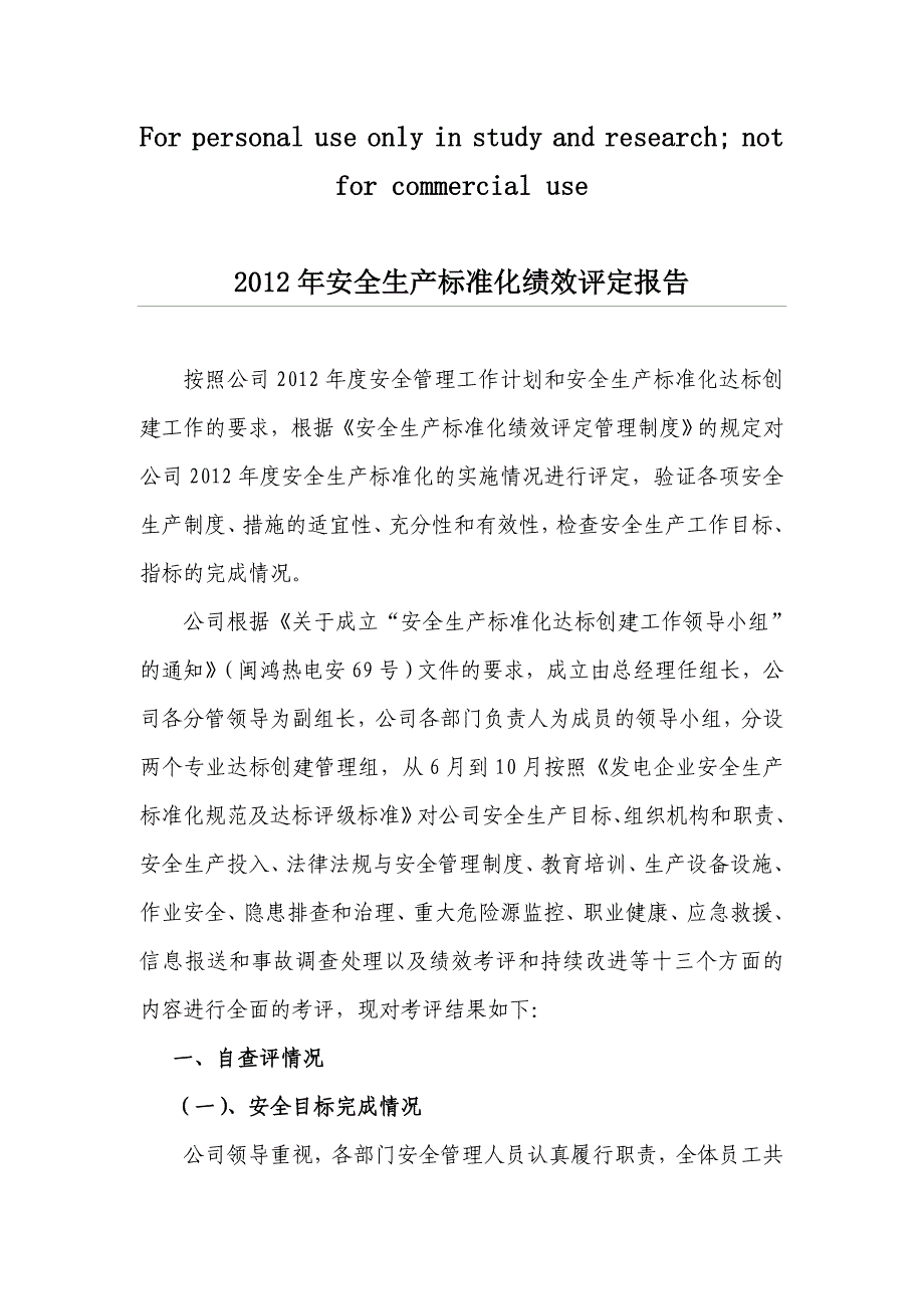 安全生产绩效评定报告_第1页