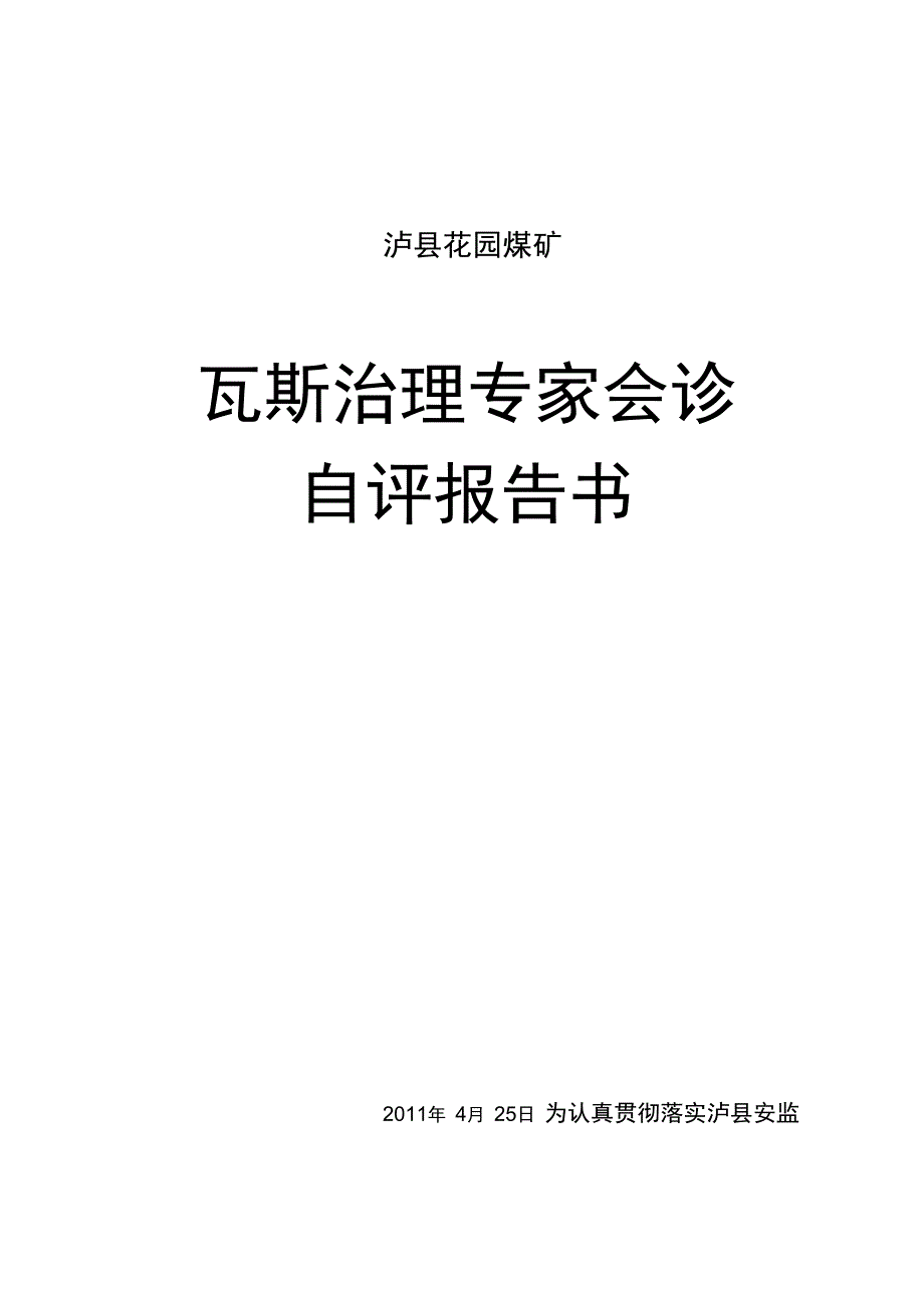 花园煤矿瓦斯治理专家会诊自评报告书_第1页