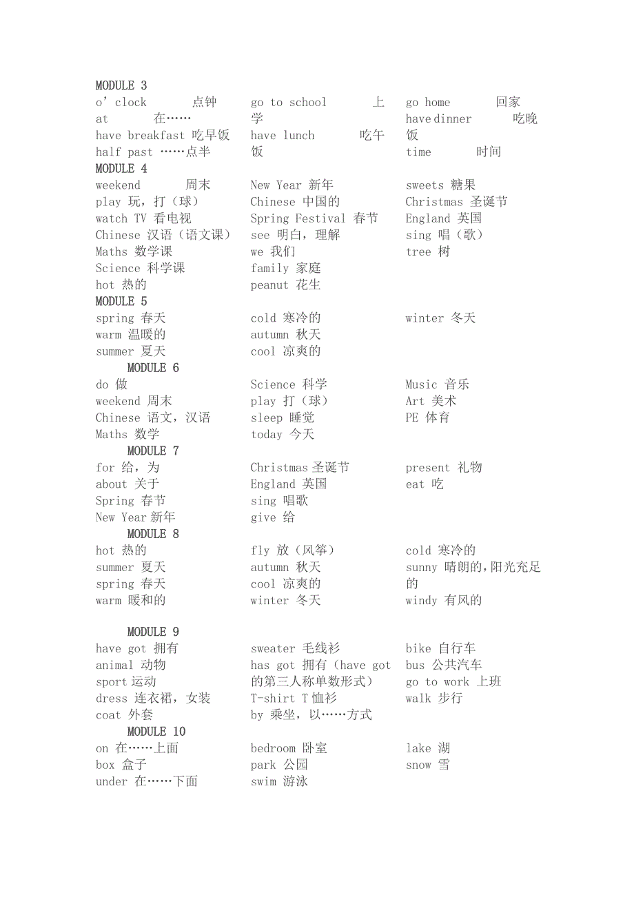 外研版三年级起点-小学英语单词表_第3页