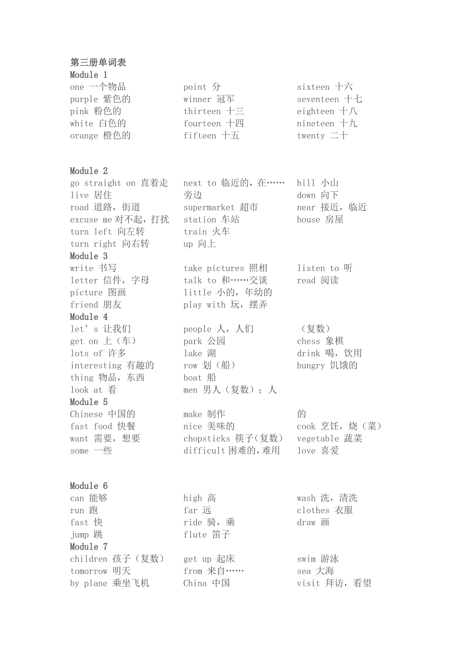 外研版三年级起点-小学英语单词表_第4页