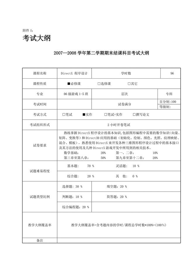 考试大纲——DirectX程序设计(改过)