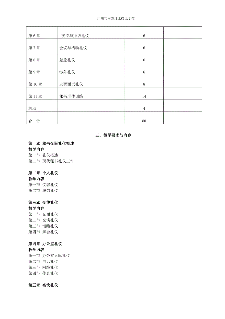 秘书礼仪与形体训练 教学大纲_第2页