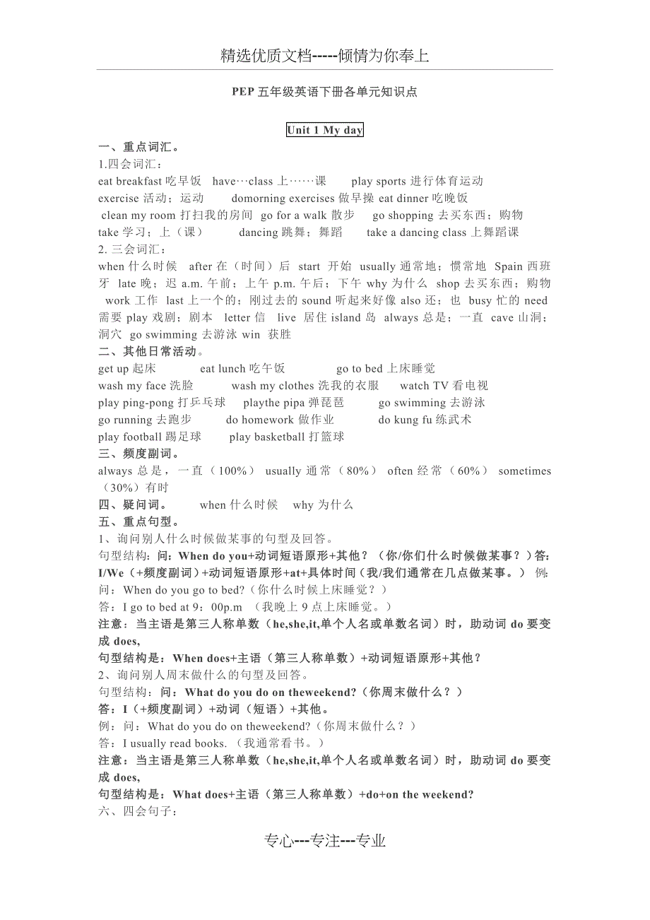 人教版PEP五年级英语下册各单元知识点_第1页