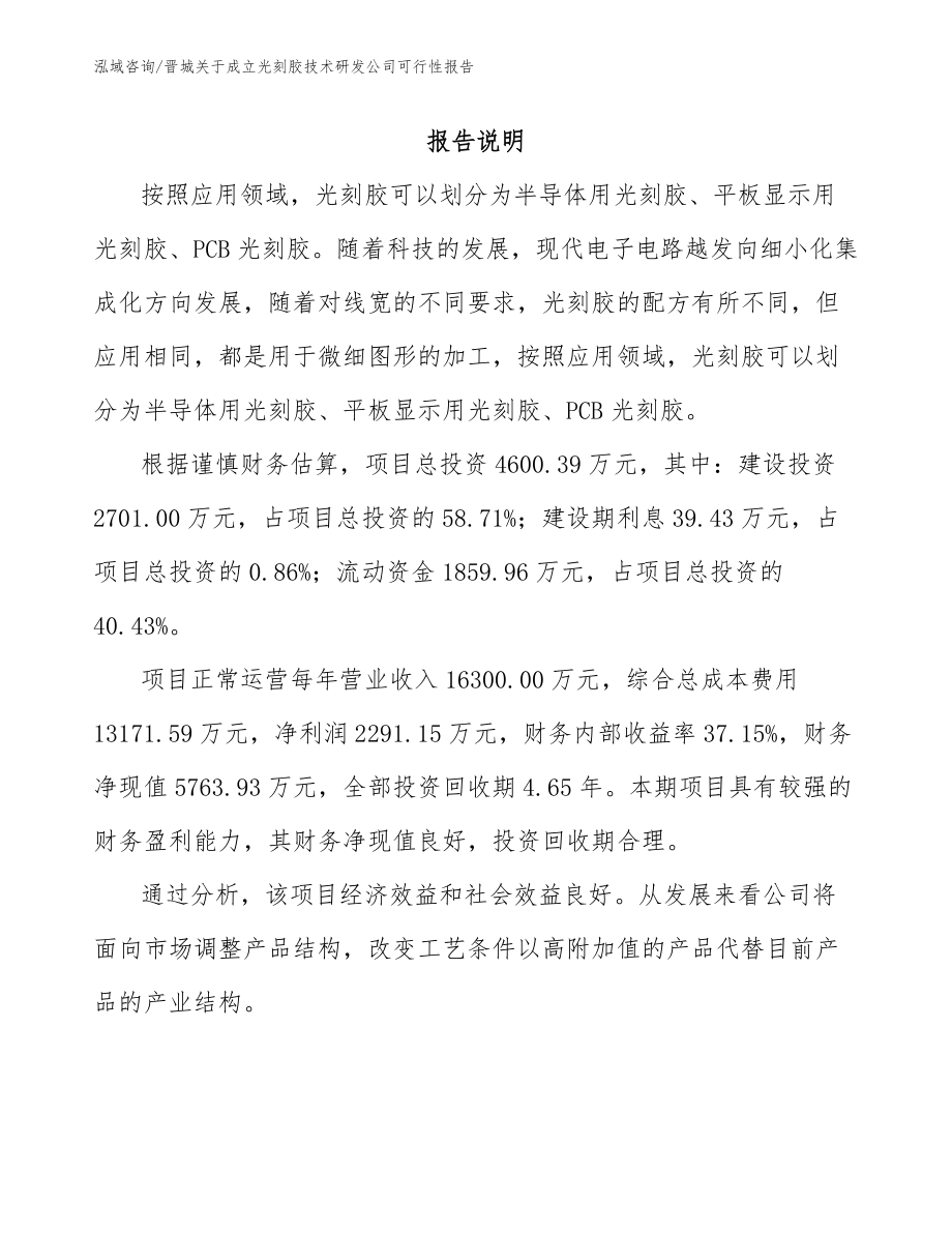 晋城关于成立光刻胶技术研发公司可行性报告_参考模板_第2页