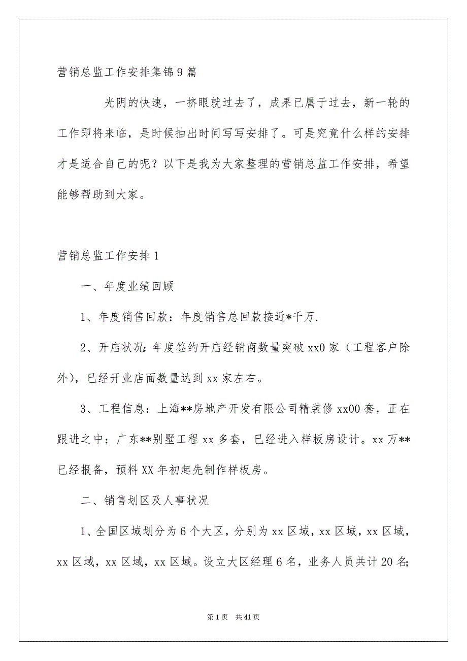 营销总监工作安排集锦9篇_第1页