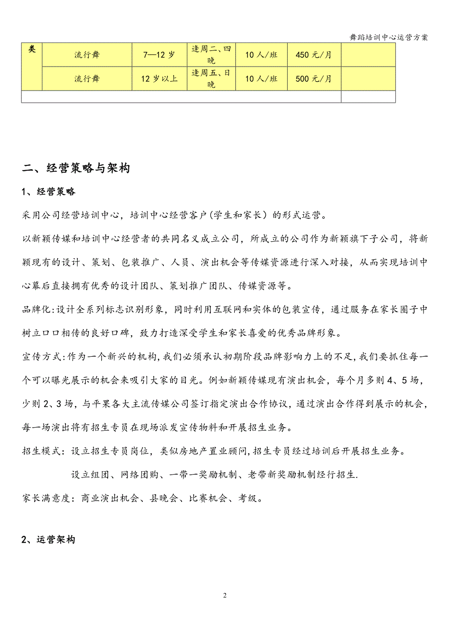 舞蹈培训中心运营方案.doc_第2页