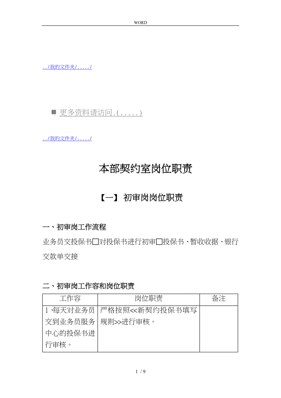 杭州本部契约室岗位职责说明书_第1页