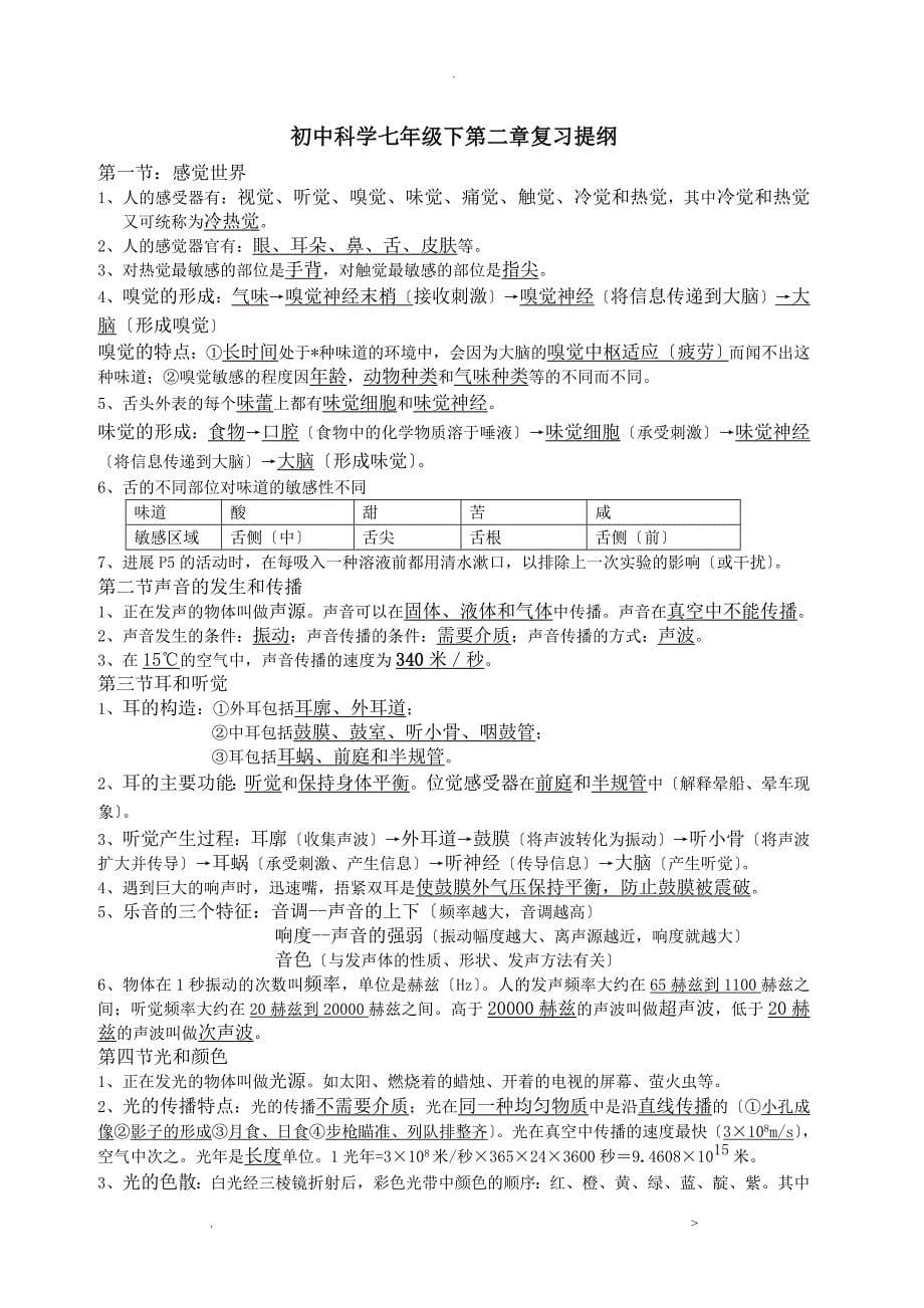 浙教版七年级下册科学知识点汇总复习整理版_第5页