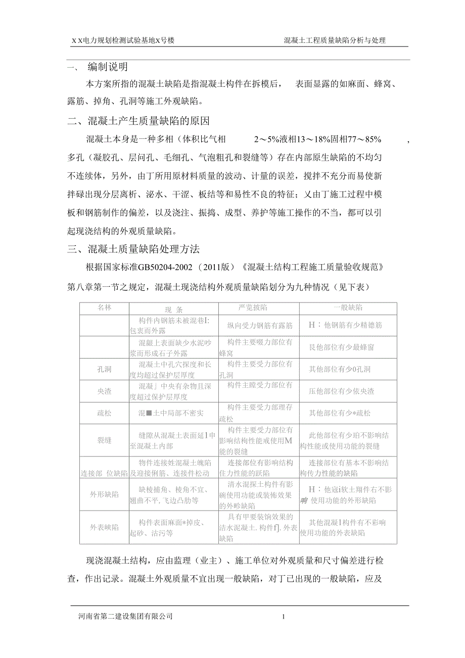 混凝土质量缺陷分析与处理方案_第1页