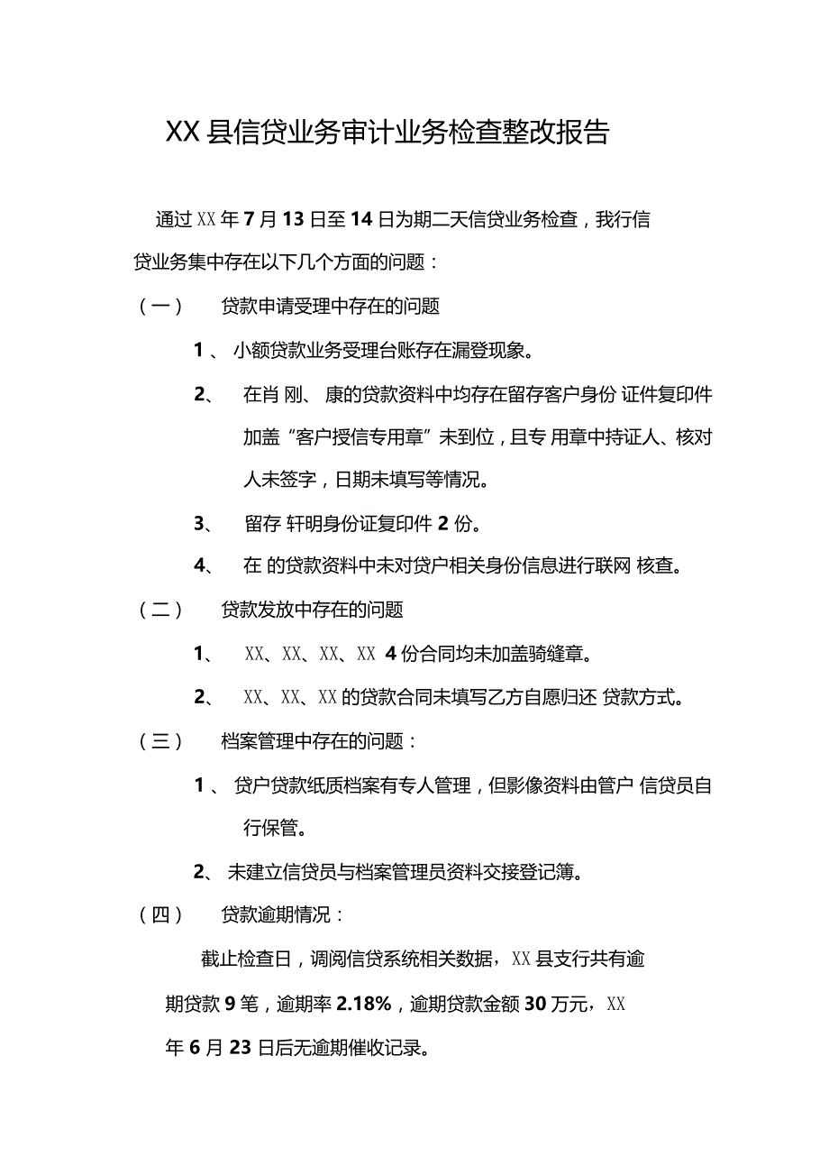 信用社信贷业务审计业务检查整改报告_第1页