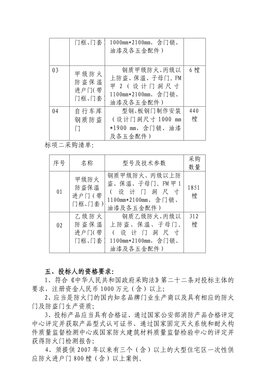 住宅小区多（高）层公寓进户门及自行车库防盗钢质门采购项目招标文件_第4页