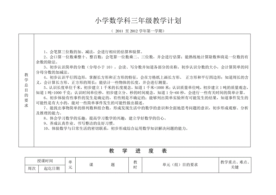 新课标人教版小学数学三年级上册教学计划_第1页