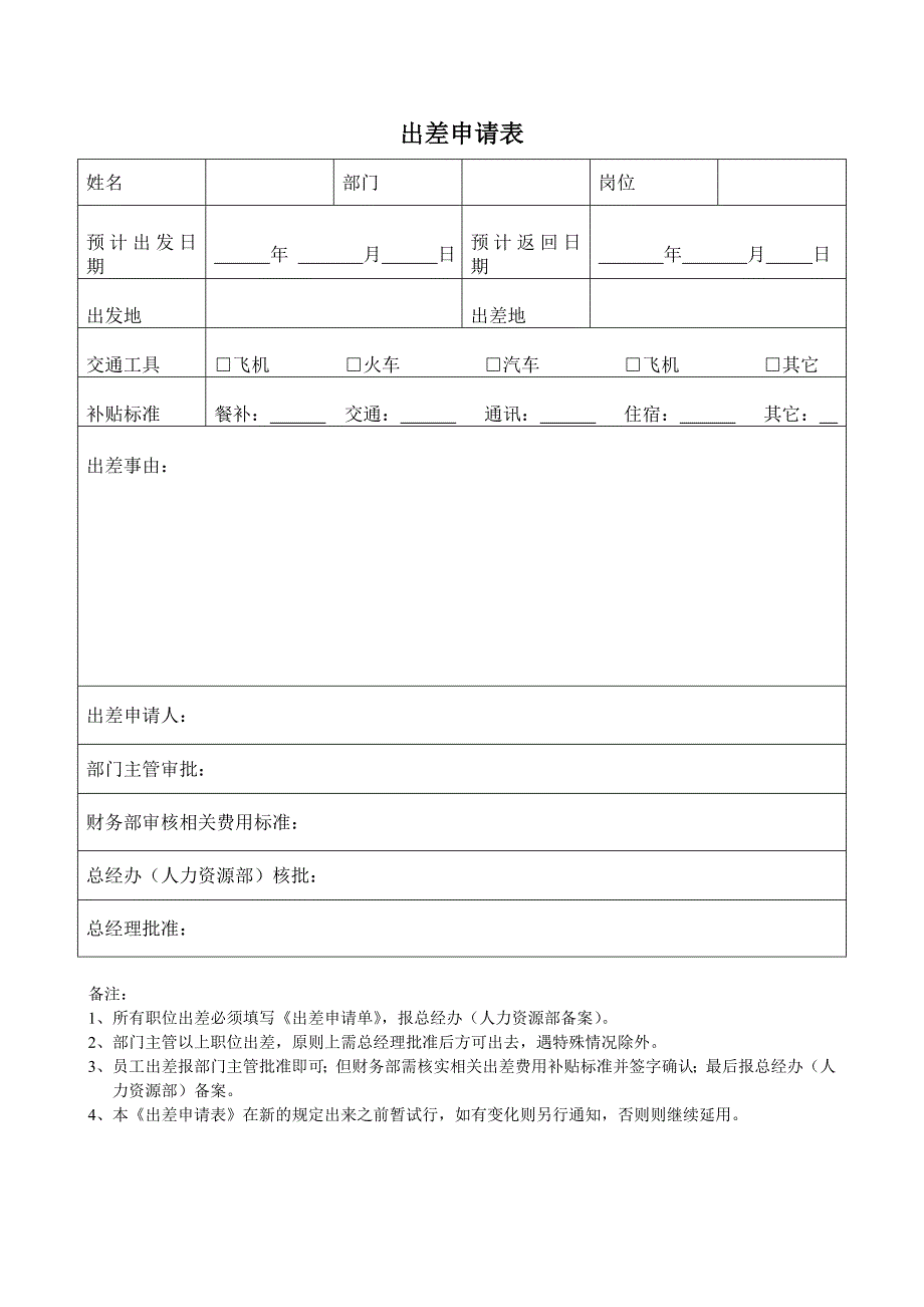 出差申请表及出差报告_第1页