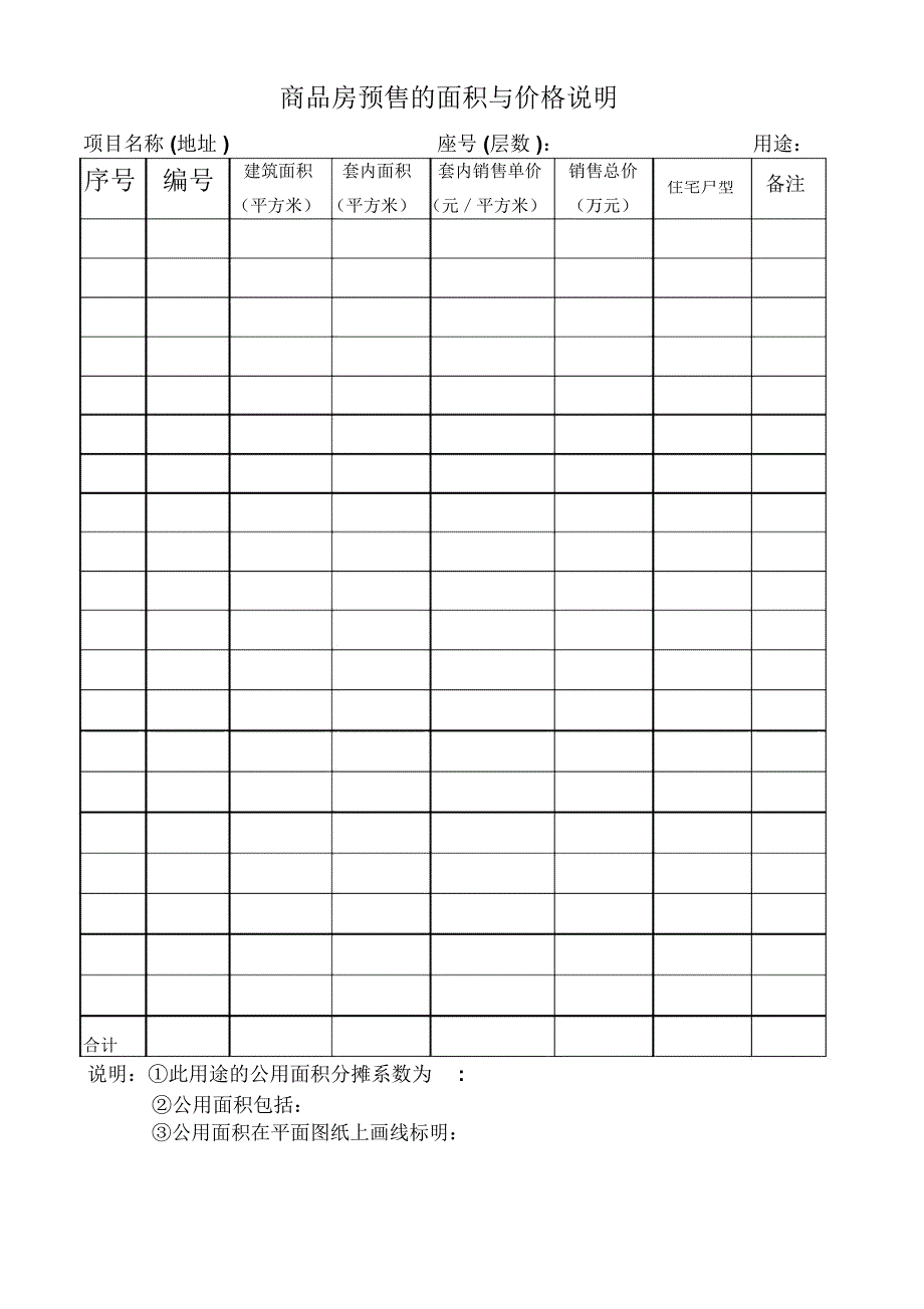 商品房预售的面积与价格说明.doc_第1页