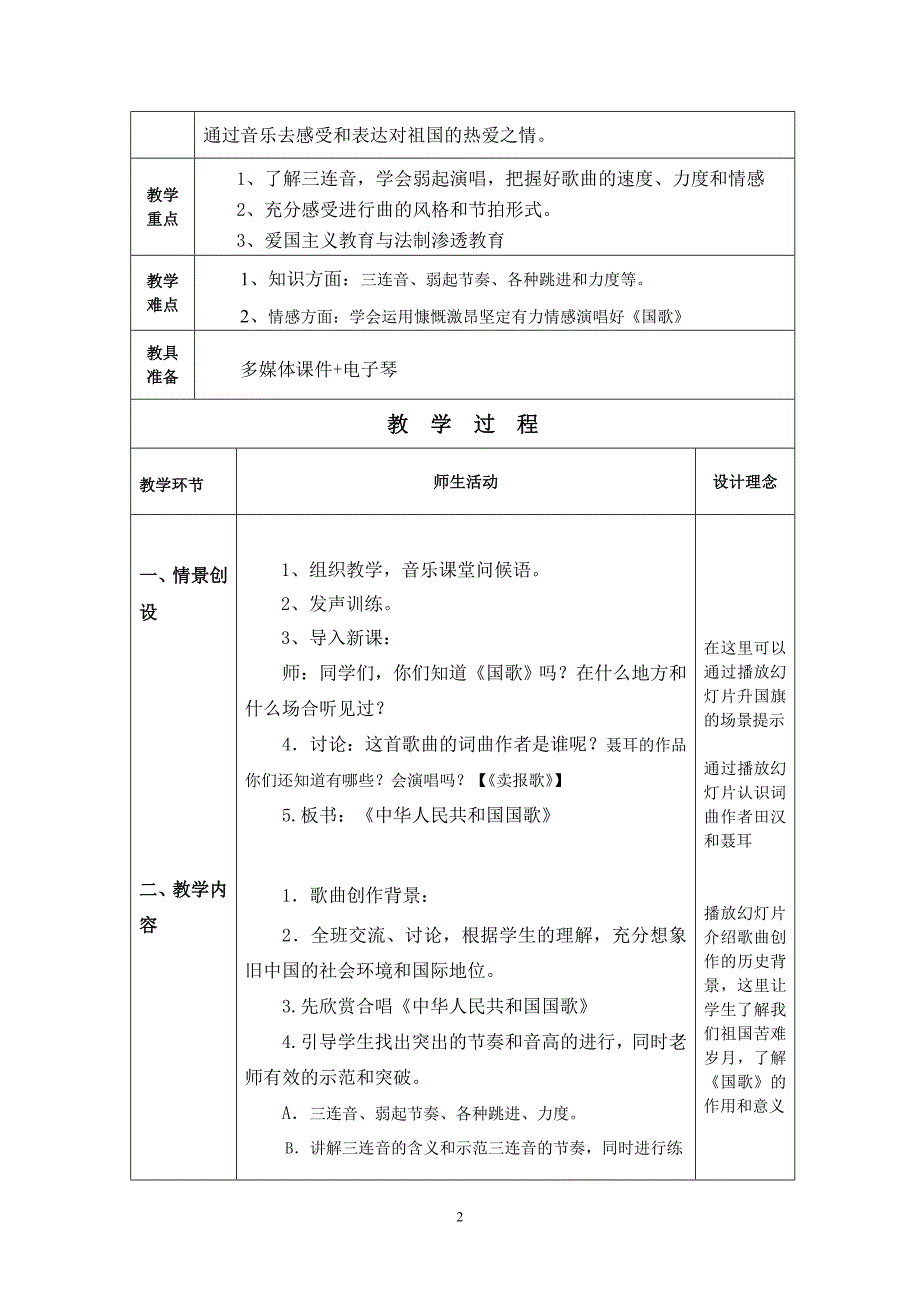 敖勇学科渗透法制教案设计《中华人民共和国国歌》_第2页