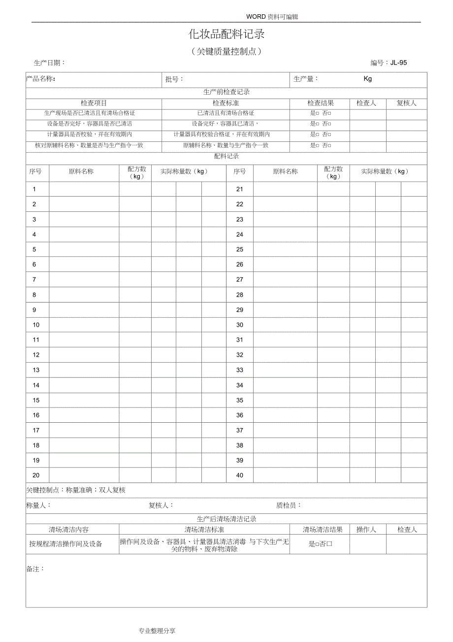 化妆品批生产记录文本（完整版）_第5页