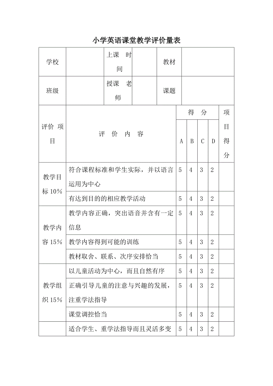 小学英语课堂教学评价方案_第4页