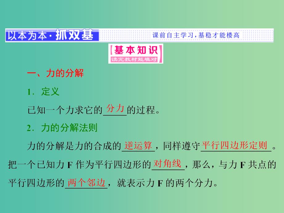 山东省专用2018-2019学年高中物理第三章相互作用第5节力的分解课件新人教版必修1 .ppt_第2页