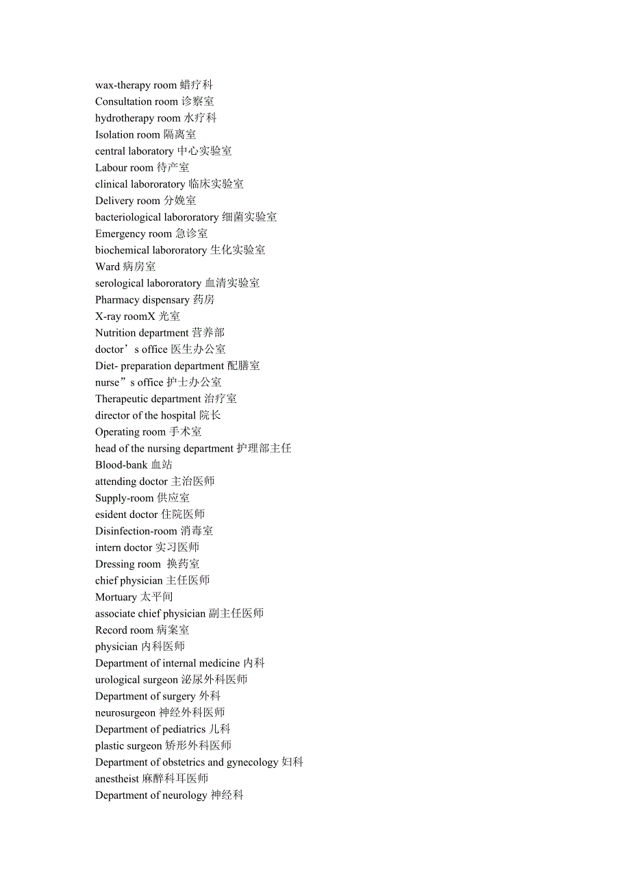 英语单词 所有医院相关的职位部门等.doc_第2页