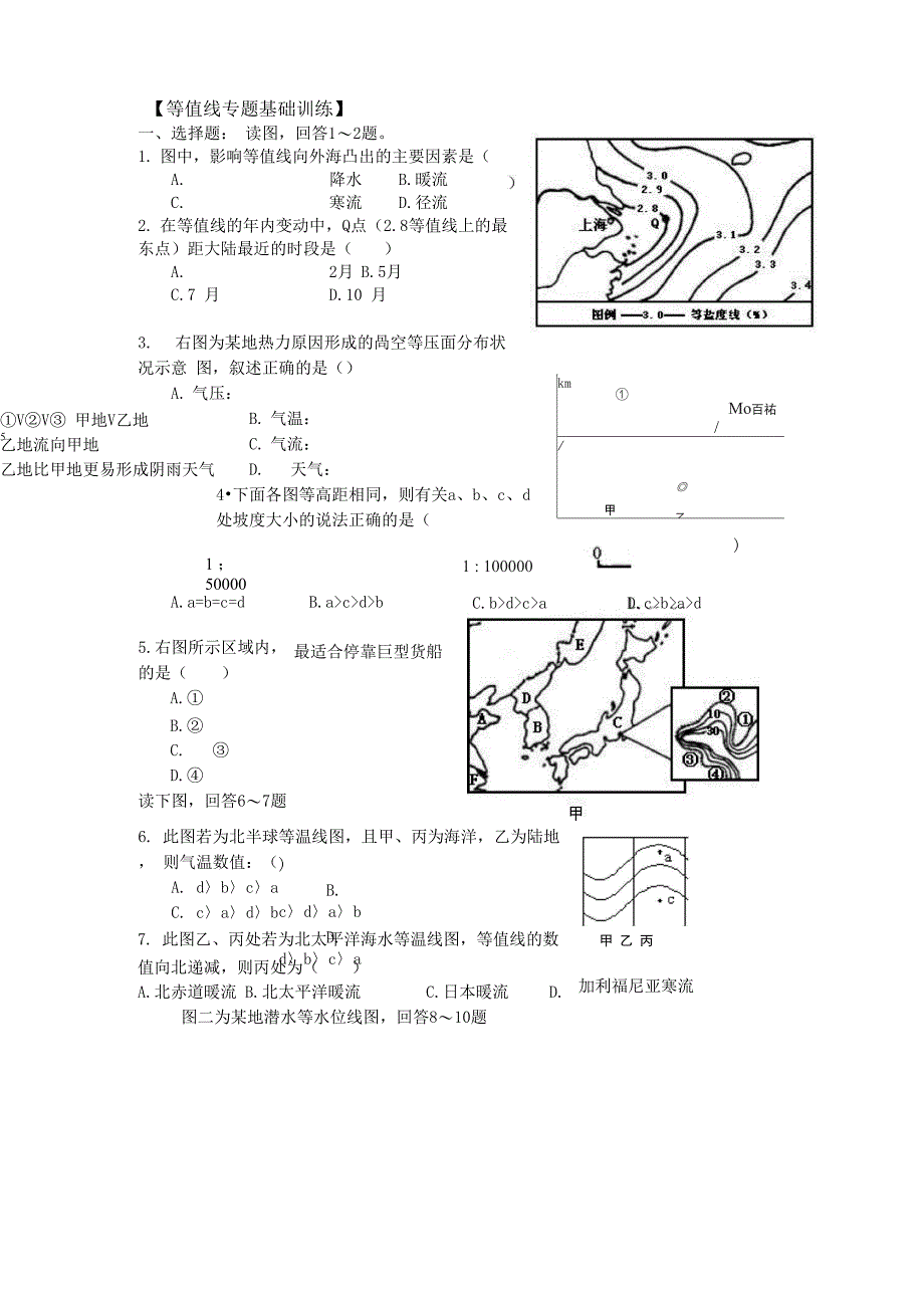 等值线专题基础训练_第1页