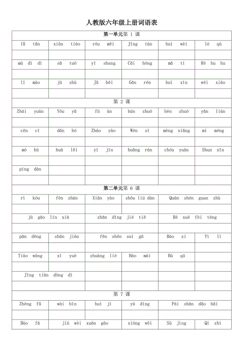 人教版六年级上册词语表拼音_第1页