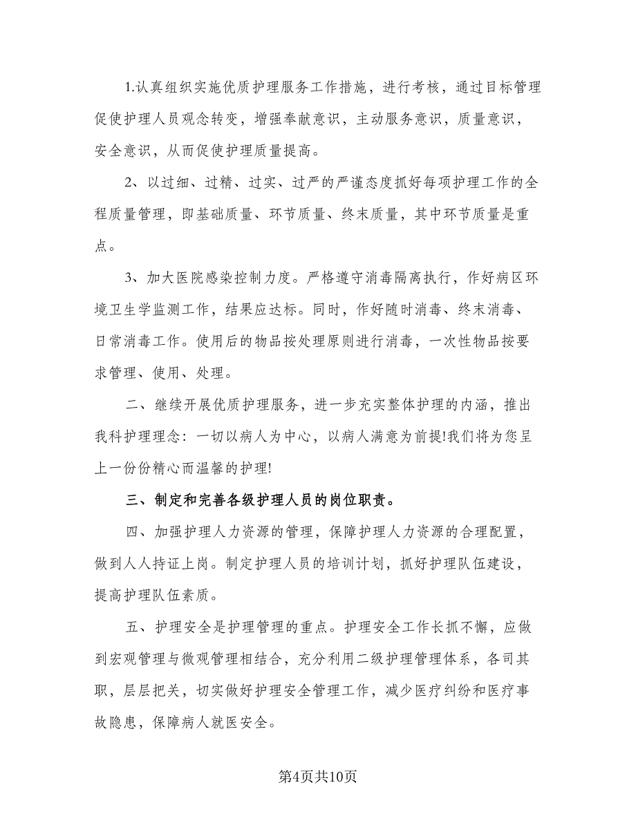 2023优质护理工作计划范文（四篇）_第4页