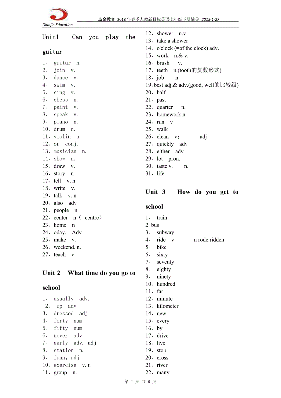 2013新版英语七年级下单词表_第1页