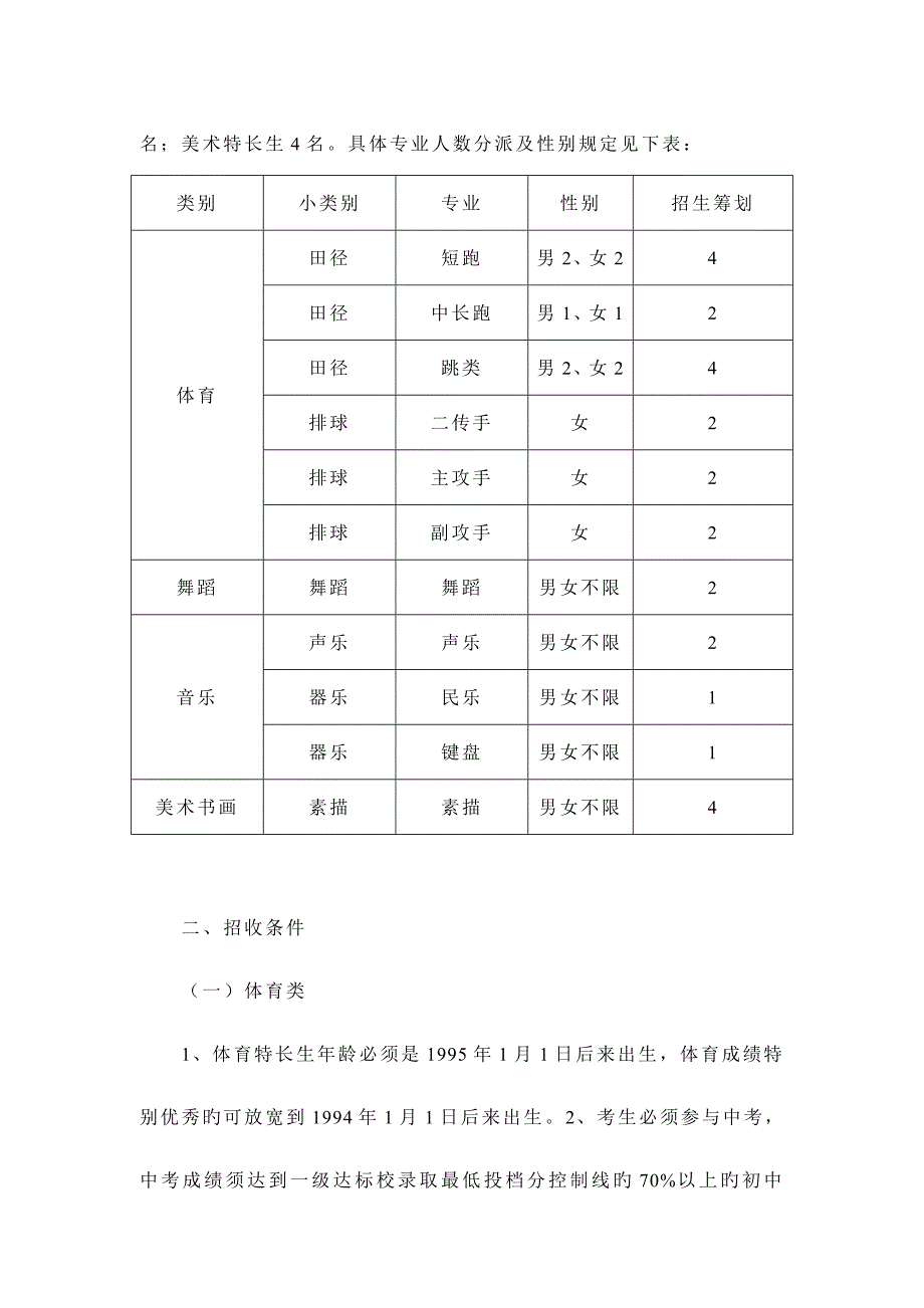 莆田八中年度体育艺术特长生招生方案_第3页