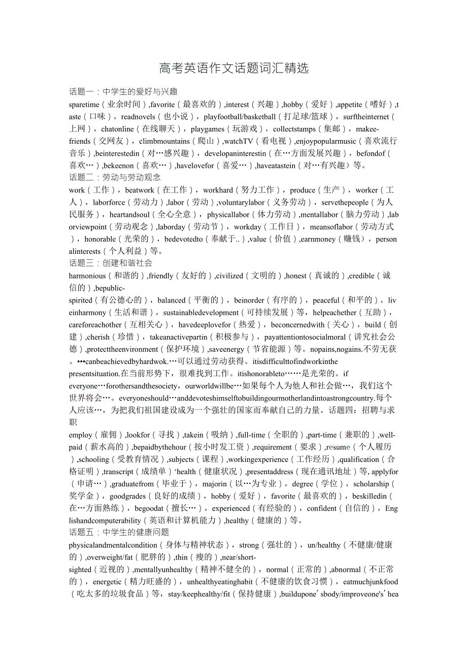 高考英语作文话题词汇与替换词汇_第1页