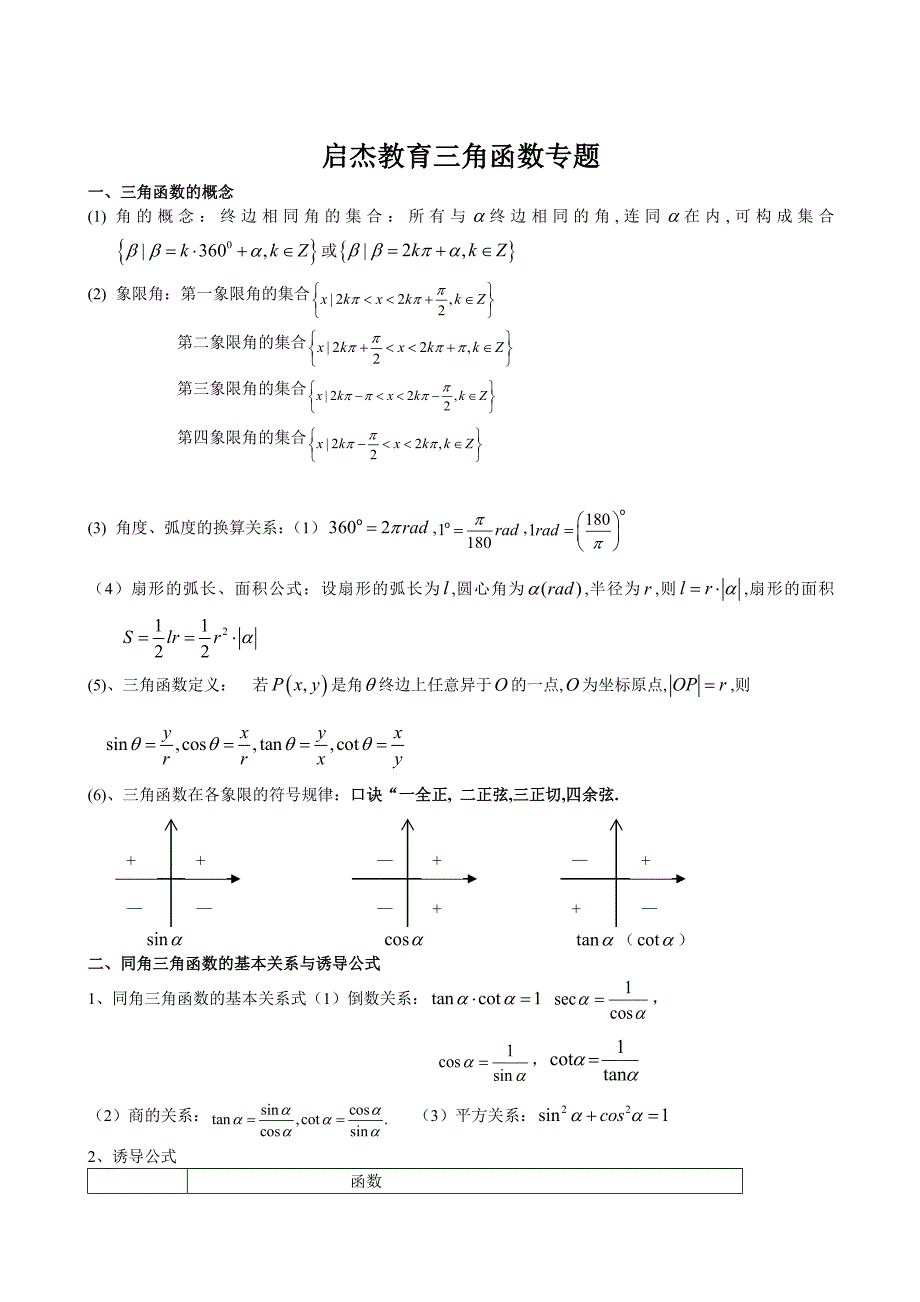 启杰教育高中数学三角函数专题_第1页
