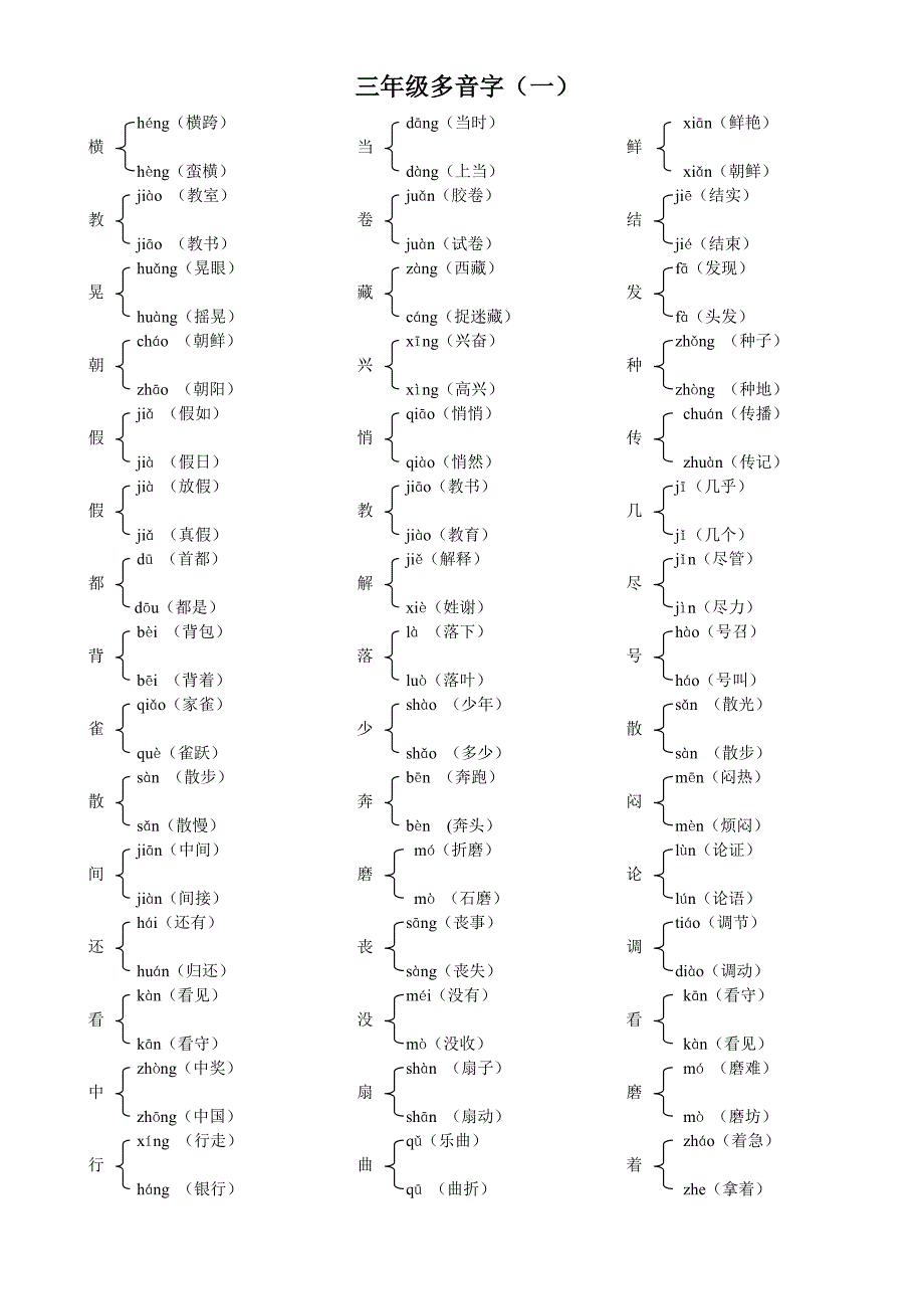 三年级多音字组词(共3页)_第1页