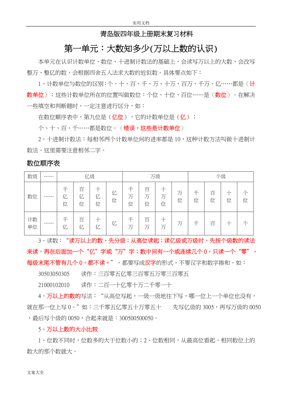 新青岛版四年级数学(上册)知识点归纳_第1页