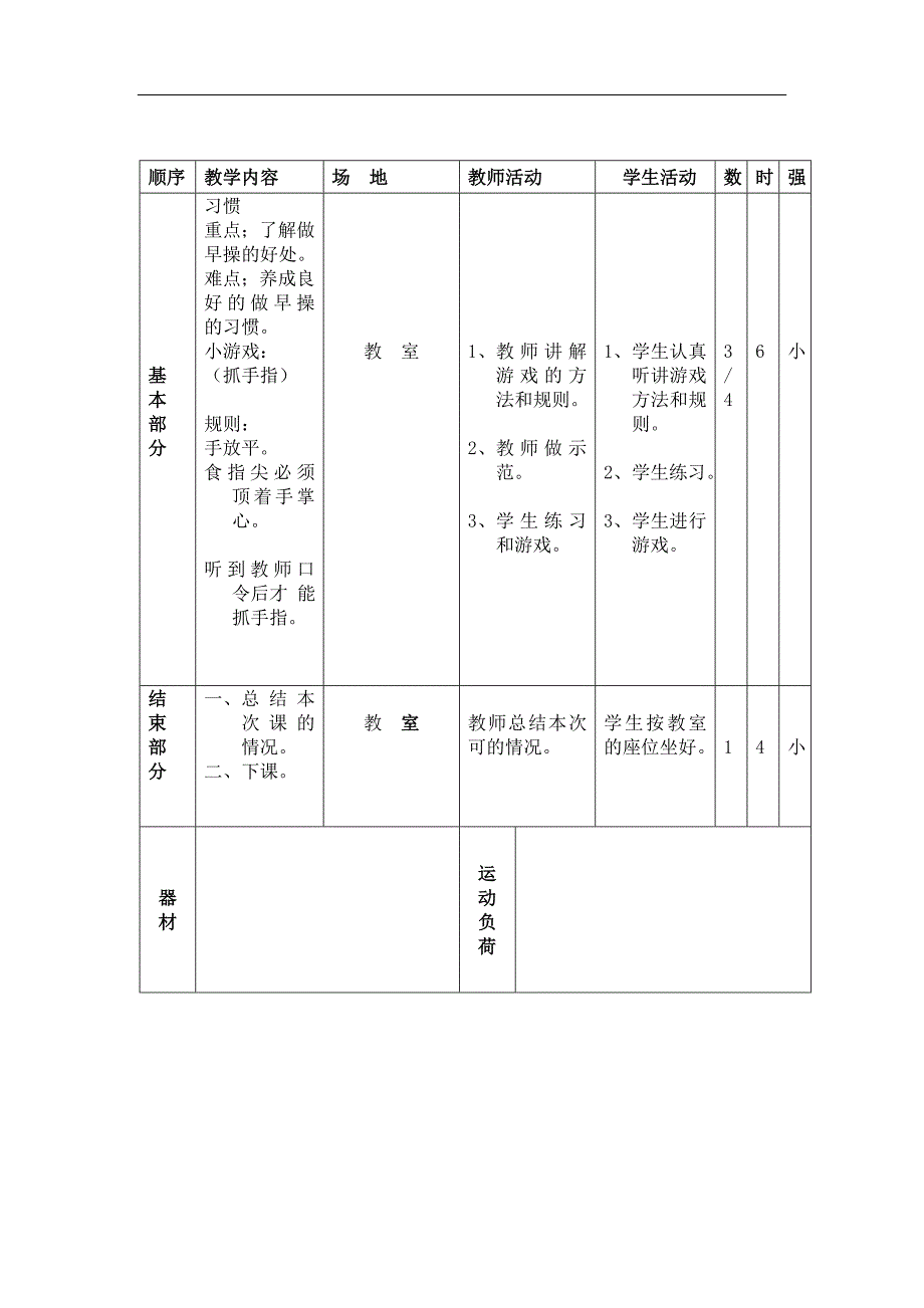 小学一年级体育教案第二学期_第3页