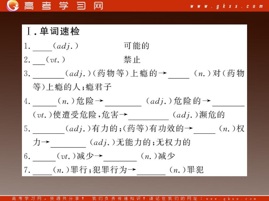 高一英语单元复习配套课件：Module2《No Drugs》 （外研版必修2）_第2页