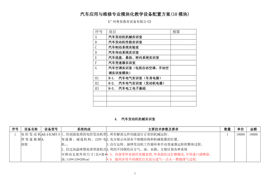 汽车应用与维修专业模块化教学设备配置方案汽车实训方案_第1页