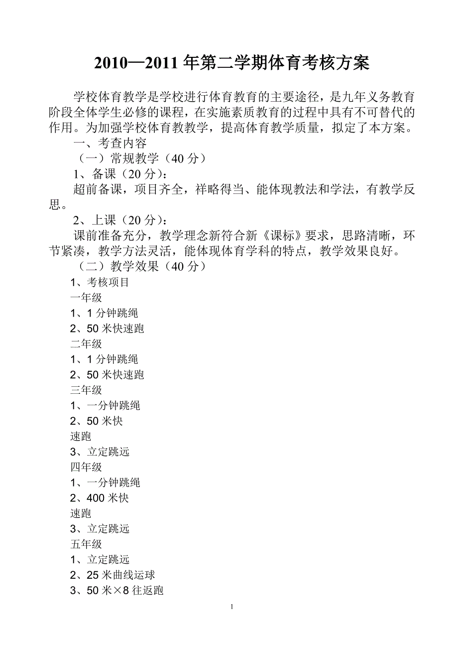 小学体育学科考核方案1_第1页