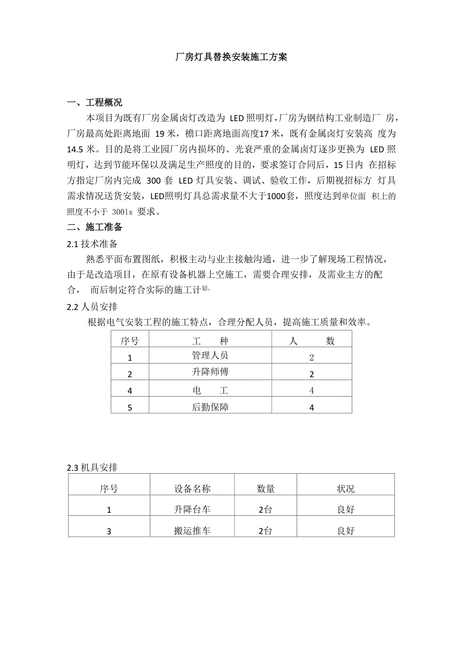 厂房灯具替换安装施工方案_第1页