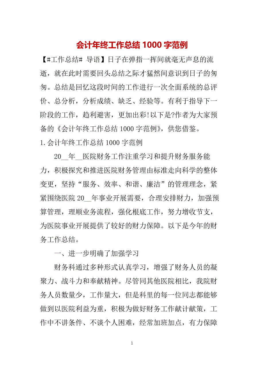 会计年终工作总结1000字范例_第1页