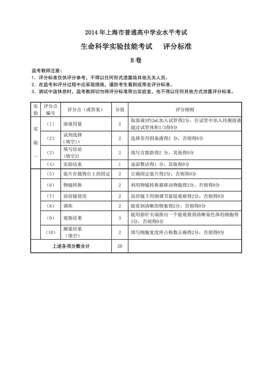 2014年生命科学技能测试题及评分标准_第5页