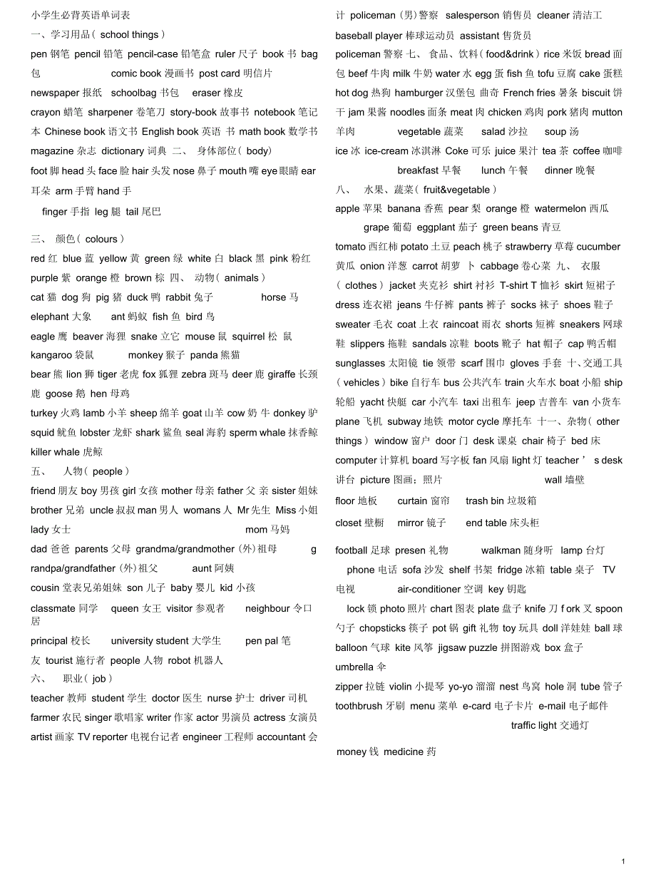 小学生必背英语单词、词组_第1页