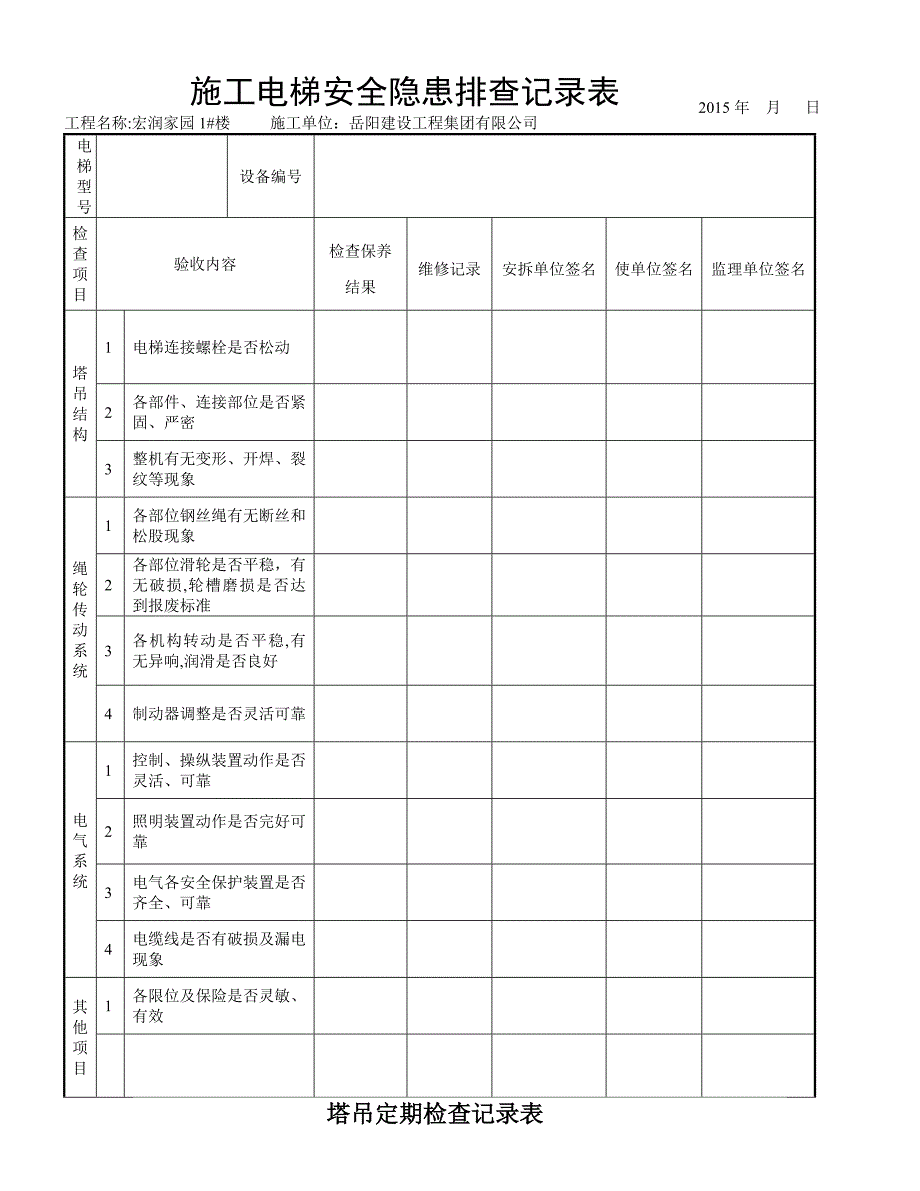 塔吊日常使用维修保养、检查记录表08148.doc_第1页