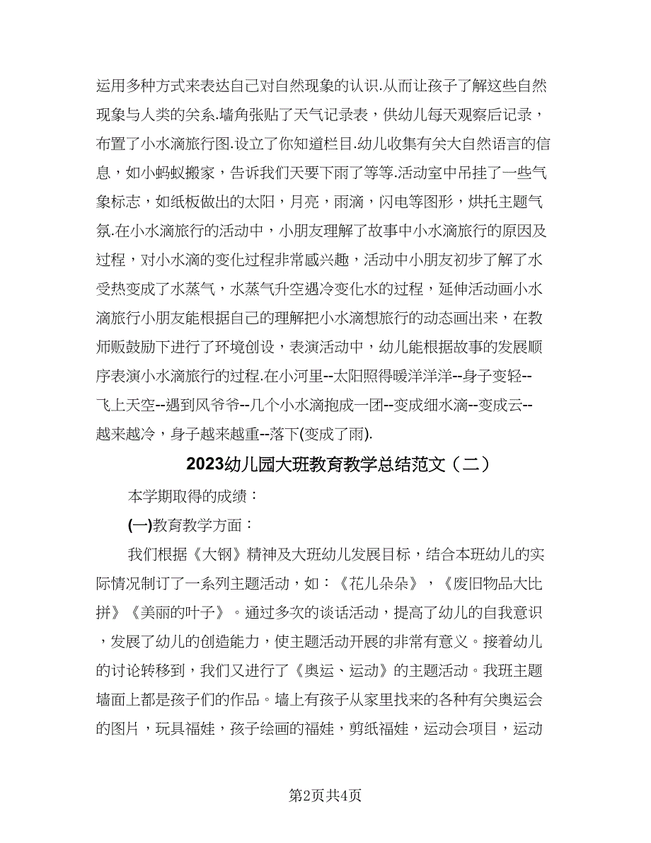 2023幼儿园大班教育教学总结范文（二篇）.doc_第2页